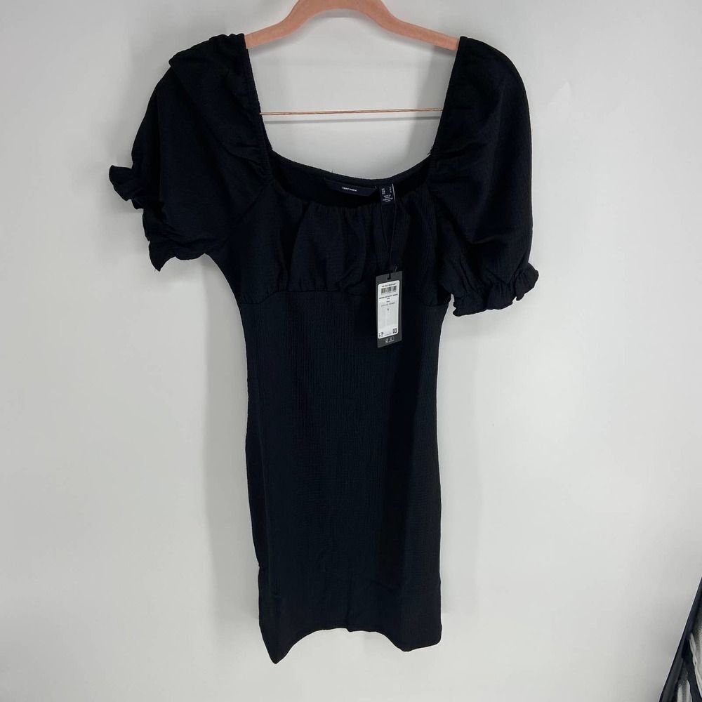 Vero Moda black light sheer elastic sleeve square neck mini dress nwt womens s